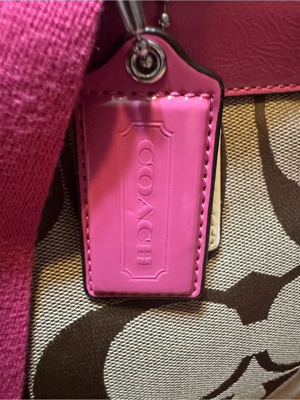 Coach Khaki Signature Canvas Backpack with Pink Trim